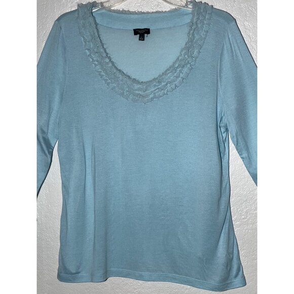 Talbots Woman Petites Large Lt Blue Scoop Neck 1/2 Sleeve Modal/Silk LW - Picture 3 of 16